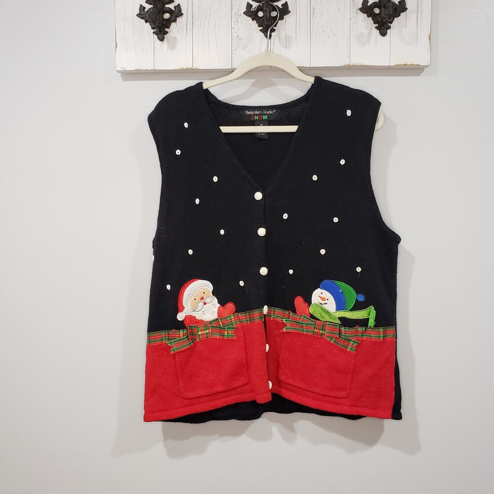 Vintage Hampshire Studio Christmas Vest Womens XL Santa Snowman Holiday Ugly